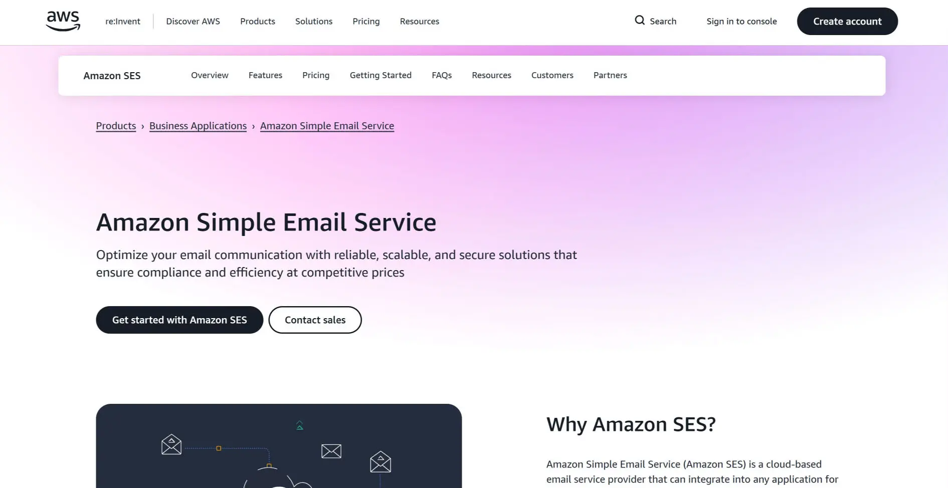 Amazon SES email service console